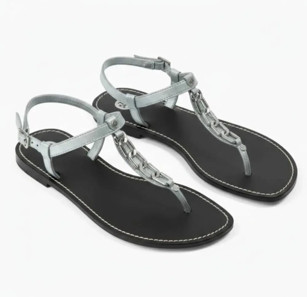 TORY BURCH Alani Chain Link T-Strap Wedge Sandal Size 9.5M